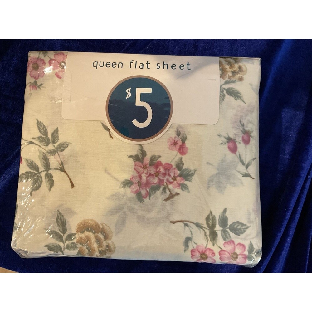 VTG NWT Mervyn’s Queen Flat Sheet Cherry Blossom Multicolor Floral Sealed